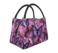 Tutte le farfalle sono su sfondo viola, borsa per il pranzo per donne e uomini, borsa termica per il pranzo, riutilizzabile, a prova di perdite, con tasche laterali, contenitori per alimenti più