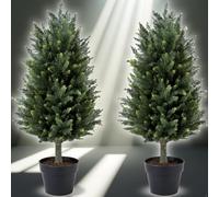 Tutte le piante di pino artificiale alta 90 cm, in plastica, resistenti ai raggi UV, per interni ed esterni, ufficio, soggiorno, camera da letto e giardino decorazione con nastri luminosi, 2 pezzi