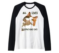 Tutte le vite Derserve Nine Cats Calico Cat Art Maglia con Maniche Raglan