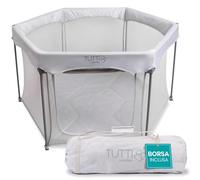 Tutti Bambini Box Bambini Pieghevole - Play Pen per Neonato e Bimbi - Pareti In Rete, Porta con Cerniera - Tappetino e Borsa da Trasporto Inclusi - 135 x 135 x 75 cm (Argento)