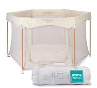 Tutti Bambini Box Bambini Pieghevole - Recinto Neonato per Neonato e Bimbi - Pareti In Rete, Porta con Cerniera - Tappetino e Borsa da Trasporto Inclusi - 135 x 135 x 75 cm (Ecru)