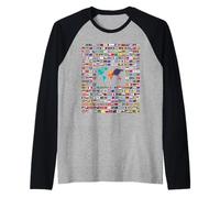 Tutti i Paesi Bandiere Del Mondo 287 Bandiera Internazionale Maglia con Maniche Raglan