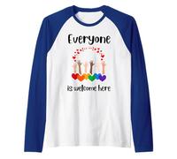 Tutti Sono i Benvenuti Qui inclusione diversità Arcobaleno LGBTQ Maglia con Maniche Raglan