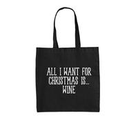 Tutti Voglio Per Natale È Vino - Tela Borsa Grande - Bianco Rosso Divertente