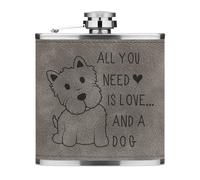 Tutti You Bisogno È Amore e Un Cane 170ml Simil Pelle Hip Flask Grigio Cucciolo