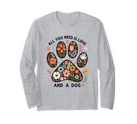 Tutto ciò di Cui Hai Bisogno è Amore e Un Cane con Stampa Floreale a Forma di Zampa, Amante degli Animali Domestici Maglia a Manica