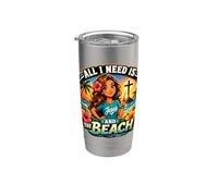 Tutto ciò di cui ho bisogno è Gesù e la spiaggia Christian Summer Graphic Bicchiere termico in acciaio inox doppia parete