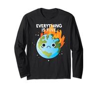 Tutto È Bene Sad Earth Day Meme Planet on Fire Maglia a Manica