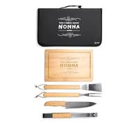 ''Tutto è migliore quando nonna cucina'' Set Barbecue Personalizzato con Tagliere in Legno, Custodia Nera e Utensili Professionali, 6 Pezzi Coltello Intagliatore Idea Regalo Festa dei nonni