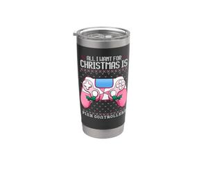 Tutto quello che voglio per Natale è controller rosa Videogioco Ragazza Bicchiere termico in acciaio inox doppia parete