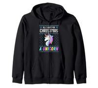 Tutto Quello Che Voglio per Natale è Un Brutto Maglione a Forma di Unicorno Natalizio Felpa con Cappuccio