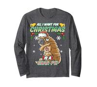 Tutto Quello Che Voglio per Natale è Un Cane di Babbo Natale Shar Pei X-mas Maglia a Manica, Unisex per Adulti, Grigio Scuro, S
