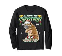 Tutto Quello Che Voglio per Natale è Un Cane di Babbo Natale Shar Pei X-mas Maglia a Manica, Unisex per Adulti, Nero, L