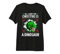 Tutto Quello Che Voglio per Natale è Un Dinosauro Xmas Fun T Rex Bite Maglietta Premium