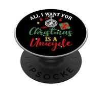 Tutto quello che voglio per Natale è un divertente Natale in monociclo PopSockets PopGrip Adesivo