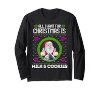 Tutto Quello Che Voglio per Natale Sono Milk & Cookies Funny Santa Food Maglia a Manica