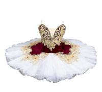 tutù da Balletto per Bambine, Body da Danza Classica, Abito con Canotta, tutù Ricamato Costume da Ballo Vestito da Competizione,Q,150