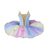 tutù da Balletto per Bambine, Body da Danza Classica, Abito con Canotta, tutù Ricamato Costume da Ballo Vestito da Competizione,L,100