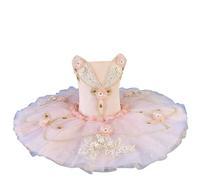 tutù da Balletto per Bambine, Body da Danza Classica, Abito con Canotta, tutù Ricamato Costume da Ballo Vestito da Competizione,E,160