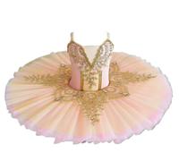 tutù da Balletto per Bambine, Il Lago dei cigni Ballerina tutù a Pancake, Abito da Balletto per Bambina, Costumi per Gare di Danza,Arancia,150