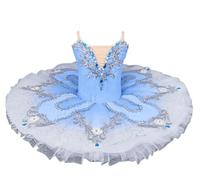 tutù da Balletto per Ragazze, Abito da Spettacolo tutù a Pancake Costume da Gara di Danza del Cigno,Blu,170