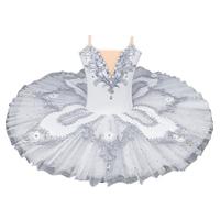 tutù da Balletto per Ragazze, Abito da Spettacolo tutù a Pancake Costume da Gara di Danza del Cigno,Bianca,120