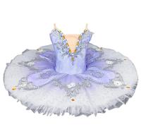 tutù da Balletto per Ragazze, Abito da Spettacolo tutù a Pancake Costume da Gara di Danza del Cigno,Viola,140