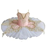 tutù da Balletto Professionale per Bambina, Body da Ginnastica con Ricamo in Pizzo a Forma di Cigno, Costume da tutù Pancake Abbigliamento da Danza, Abito da Ballerina,Rosa,160