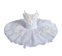 tutù da Balletto Professionale per Bambine, Abito da Ballerina con Fionda Bianca Costume da Competizione Senza Maniche Piatto Body da Ginnastica Danza,Bianca,110