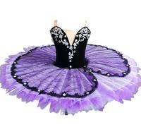 tutù da Balletto Professionale per Ragazze, tutù Pancake con Cinturino Modello Il Lago dei cigni Body da Ginnastica Abbigliamento da Ballo Costume da Competizione,Viola,110