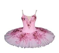 tutù da Danza Classica per Bambine, Modello Il Lago dei cigni, con Cinturino in Pizzo e Ricamo Canotta, Body da Ginnastica Costume Competizione di Danza Classica,Rosa,170