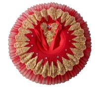 tutù da Danza Classica per Bambine, Modello Il Lago dei cigni, con Cinturino in Pizzo e Ricamo Canotta, Body da Ginnastica Costume Competizione di Danza Classica,Rosso,170