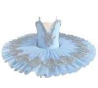 tutù da Danza Classica per Bambine, Modello Lago dei cigni Cinturino in Pizzo e Ricamo Canotta Body Ginnastica Costume Danza figurativa Abbigliamento Competizione per Ballerine,Blu,150