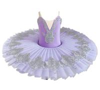 tutù da Danza Classica per Bambine, Modello Lago dei cigni Cinturino in Pizzo e Ricamo Canotta Body Ginnastica Costume Danza figurativa Abbigliamento Competizione per Ballerine,Viola,130