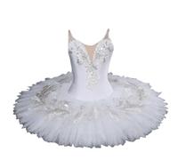 tutù da Danza Classica per Bambine, Modello Lago dei cigni Cinturino in Pizzo e Ricamo Canotta Body Ginnastica Costume Danza figurativa Abbigliamento Competizione per Ballerine,Bianca,130