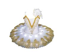 Tutu di balletto del lago dei cigni con luce a led Vestito da ballerina per ragazze Vestito da balletto per bambini Concorso Costumi per feste in scena,Bianca,170
