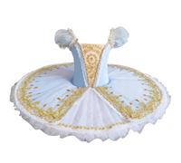 tutù di Balletto Professionale per Ragazze, tutù di Pancake Blu del Lago dei Cigni Ballerina Abito da Festa Costume da Competizione di Danza per Bambini,Blu,130
