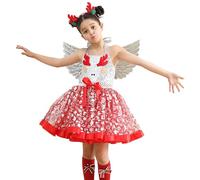 Tutù natalizio per bambini, con copricapo e ali, set da 3 pezzi, vestito in tulle per bambina, gonna in rete con stampa di alce e cartoni animati per la scuola