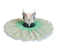 tutù Pancake Verde Velluto per Bambine Abito da Danza Classica Gonna in Tulle Ricamata Costume da Competizione,120