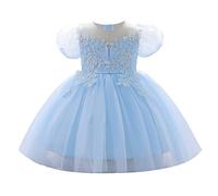 Tutu - Vestito da bambina per bambine e bambine, in pizzo, con ricami a fiori, per feste e bambine, con maniche a sbuffo, per compleanno, Natale, colore: blu, 120 cm