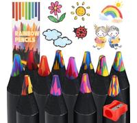Tutukyle 12 matite arcobaleno per bambini, ragazze, ragazzi, 7 in 1, con temperamatite, matite colorate arcobaleno per colorare, schizzi, Pasqua, Natale, scuola