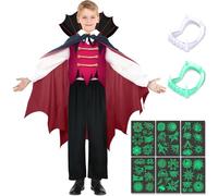 Tutukyle Costume da vampiro Halloween Vampiro Costume Ragazzi Costume da Dracula Costume Mantello Vampiro Denti Vampiro per Halloween Vestire Giochi di Ruolo e Cosplay per Bambini e Ragazzi Bambina