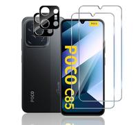 TUTUO Confezione da 2 + 2 pellicole protettive in vetro temperato compatibili con Xiaomi POCO C85 4G + pellicola protettiva per obiettivo della fotocamera e telaio di montaggio, [antigraffio] [senza