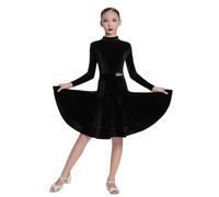 Tutús de Ballet Latino para Niñas, Vestidos de terciopelo navideños para Niñas, Vestidos de Rumba, Samba y Tango,Nero,120cm