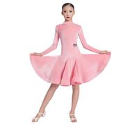 Tutús de Ballet Latino para Niñas, Vestidos de terciopelo navideños para Niñas, Vestidos de Rumba, Samba y Tango,Rosa,150cm