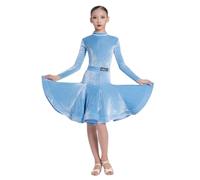 Tutús de Ballet Latino para Niñas, Vestidos de terciopelo navideños para Niñas, Vestidos de Rumba, Samba y Tango,Blu,120cm