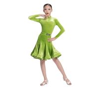 Tutús de Ballet Latino para Niñas, Vestidos de terciopelo navideños para Niñas, Vestidos de Rumba, Samba y Tango,Verde,170cm