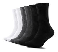 TUUHAW 6 Paia Calzini Uomo e Donna Sportivi Lunghe Cotone Sport Calzettoni con Buona Elasticità Alti Socks Calze Traspiranti Nero+Bianco+Grigio 47-50
