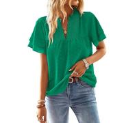 TUUHAW Abito Donna Estivo Taglie Forti Boho Top Manica Corta Casual Camicetta Volant Elegante T-Shirt Scollo a V vestibilità Ampia Bluse Vintage Base Maglie Pizzo Ricamato Blusa Verde Smeraldo XXXL