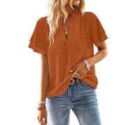 TUUHAW Abito Donna Estivo Taglie Forti Boho Top Manica Corta Casual Camicetta Volant Elegante T-Shirt Scollo a V vestibilità Ampia Bluse Vintage Base Moda Maglie Pizzo Ricamato Blusa Arancione XXL